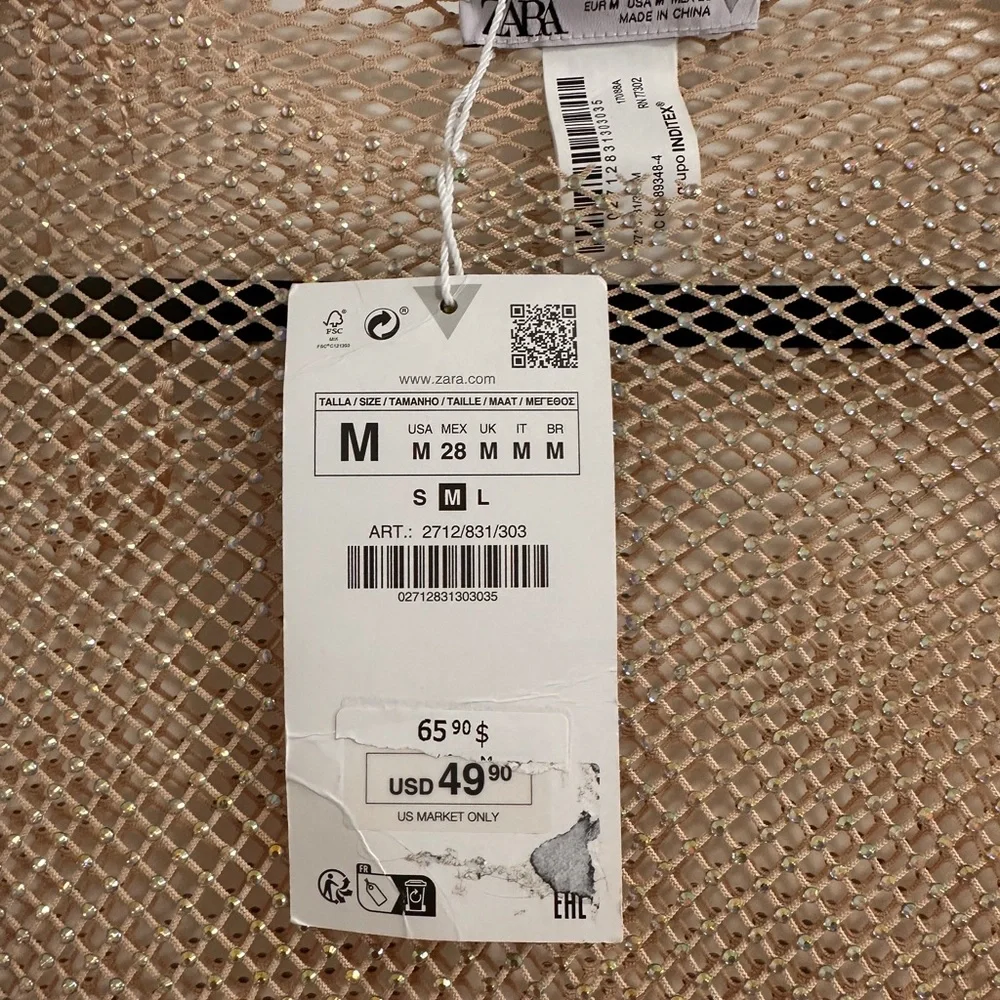 Zara Chain link Sparkle Mesh Long-Sleeve Crop Top - Festival Top - Picture 5 of 5